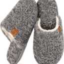 EverFoams Women's Fuzzy Slip-on Slippers Warm Cozy Soft Lightweight Memory Foam Indoor House Shoes (7-8, Oxford Gray)