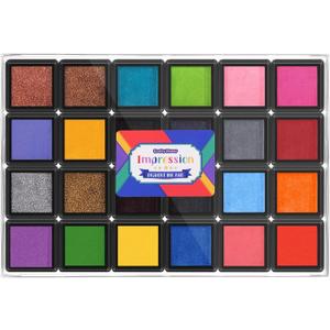 CraftyManor Mini 24 Color Pigment Ink Pads Set for Stamps, Fingerprint Ink Pad for Kids, Stamp Pad for Scrapbook Paper & Stamps for Classroom & Clothing Stamp & Letter Stamps, Archival
