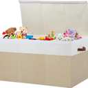 Gowee Extra Large Toy Storage Box with Lid, Sturdy Toys Storage Chest Bin Organizer Basket with Dividers for Kids, Boys, Girls, Nursery, Closet, Bedroom, Playroom 35.5"x17" x17" (Beige and White)