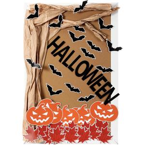 100 Pcs Halloween Classroom Bulletin Board Decorations Happy Halloween Bat Pumpkin Maple Leaf Bulletin Board Paper Cutouts with Glue Points for School Classroom Home Wall Decor
