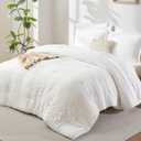 CozyLux Queen Comforter Set White Seersucker 7 Pieces Bed in a Bag Queen Comforter Set with Sheets, Luxury Soft Bedding Set with Down Alternative Comforter, Sheets, Pillowcases & Shams for All Seasons
