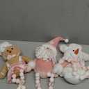 Pink Christmas Dolls Decoration - 3PCS Pink Stuffed Gingerbread Man, Snowman, Santa Claus Gnome, Xmas Handmade Plush for Winter Home Table Ornament, Tiered Tray Decor