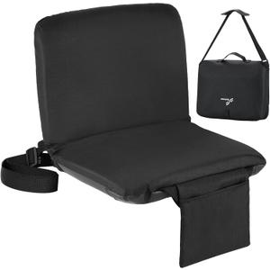 Sportneer Stadium Seats with Back Support: 6 Reclining Position Folding Bleacher Chairs with Back and Cushion - Padded Bleacher Seats with Shoulder Strap & Storage pocket for Events, Outdoors, Camping (17"x11.8"x14", Black)
