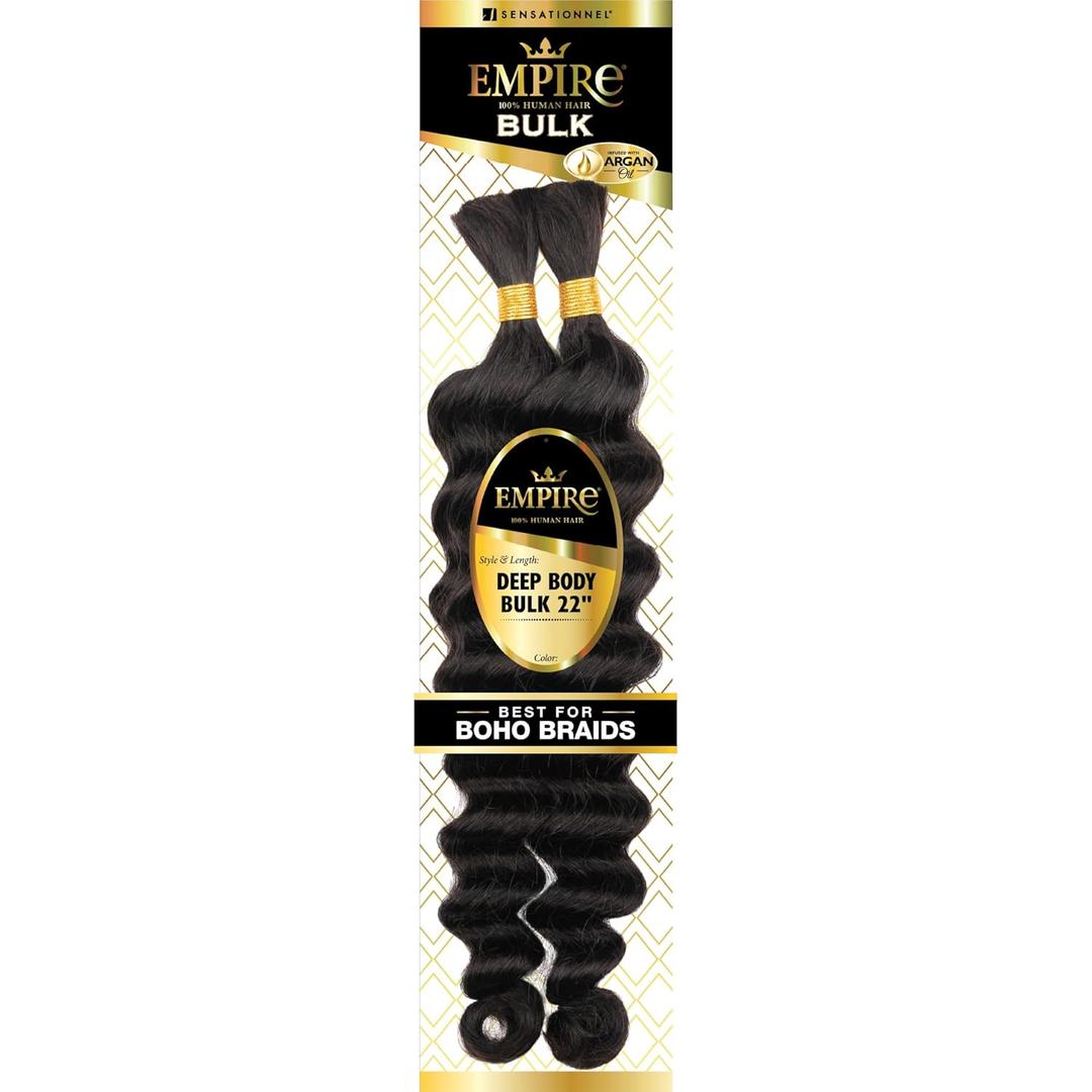 Sensationnel Empire bulk braiding  deep body human hair braids for knotless boho box or curly loose wave styles - 1 pack (22 inch, S27/613)