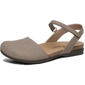 Athlefit Women's Summer Closed Toe Comfortable Flat Sandals | Comfortable Arch Support Orthopedic Sandals, Non-slip Clogs flats shoes, Adjustable Strap, Ideal for Casual Walking, Work (Brown), 9.5