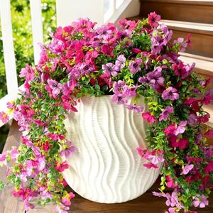 Fanfantoey Artificial Flowers for Outdoors Fake Hanging Decoration, Realistic Plants, UV & Fading Resistant Silk Flower for Spring Porch Patio Balcony Planter Yard (3, Fuchsia Hot Pink)