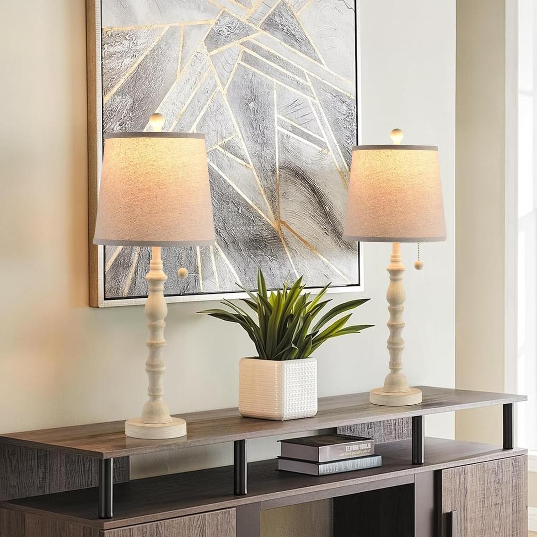 Terpsichore Lamps for Living Room Modern Farmhouse Table Lamp Bedside Reading Lamps Set of 2 Night Stands Bedroom Night Lamp, With Fabric Lamp Shade (White, High 26.25 Inch)