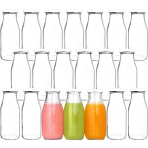 QAPPDA 12 oz Glass Bottles, Glass Milk Bottles with Lids, Vintage Breakfast Shake Container, Vintage Drinking Bottle with Chalkboard Labels and Pen for Party,Kids,Set of 20