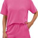 RUBZOOF Women's 2 Piece Sets Short Sleeve Outfits Ribbed Textured Knit Lounge Shorts Set Oversized Tracksuit Matching Sets XL