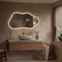 Keonjinn 48 x 24 Inch Asymmetrical Backlit Bathroom Mirror, Tempered Glass