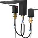 BESy Waterfall Roman Tub Faucets, Deck Mount Bathtub Faucets Set, Garden 3 Holes Two Handles Widespread Bath Tub Filler Tub Faucets with Valve, cUPC Supply Hoses, Matte Black