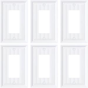 6-Pack Classic Beadboard Decorator Wall Plate Cover, Pure White Decorative Switch Plates and Outlet Covers, Durable Natural Bamboo Fiber Wall Plates for Electrical Outlets, Receptacle, GFCI Outlet