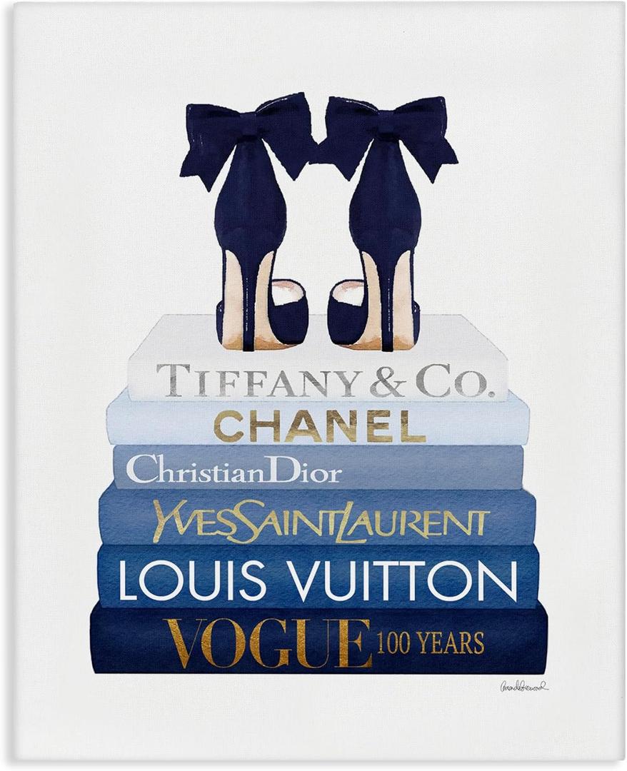 Stupell Industries 'Navy Blue Heels Chic Bookstack', Canvas Art, 16 x 20 Inches, Easy to Hang and Sturdy, Made in USA, by Amanda Greenwood