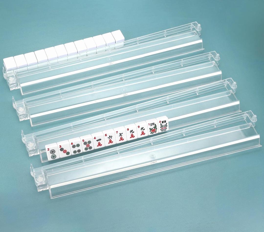 Mahjong Racks with Pushers, All in One Mahjong Racks with Pushers Set of 4, Easy Portable American Mahjong Accessories, Transparent (18.5in)