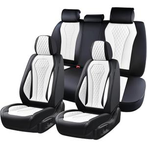 Coverado Seat Covers, Car Seat Covers Full Set, White Car Seat Cover, Auto Seat Covers Front Seats Rear Seat Cover, Luxury Car Seat Cushion,Leather Seat Cover Seat Protector Universal Fit Most Cars