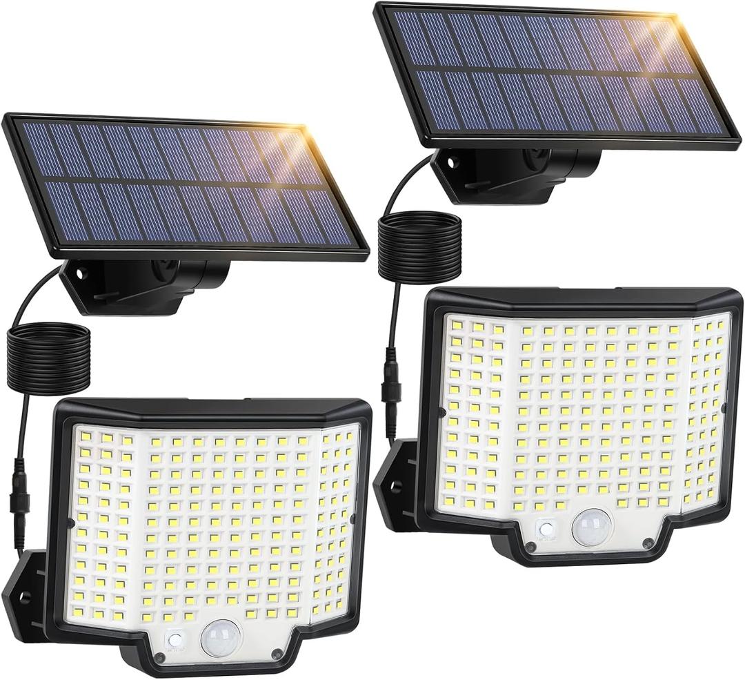 Solar Lights for Outside, 166 LED Solar Lights Outdoor Waterproof, Motion Sensor Outdoor Lights 3 Modes, Split Solar Powered Light with Extension Wires, Security Lights for Yard Garden Garage, 2-Pack