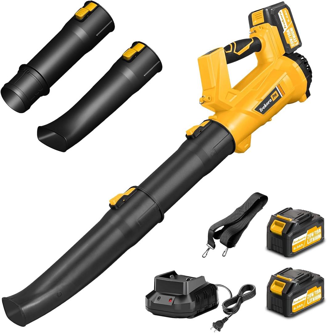 Cordless Leaf Blower with Battery and Charger540 CFM/170 MPH,Battery Powered with 2 x 6.0Ah Batteries,6-Speed & Turbo Mode,Lightweight for Lawn Care,Patio,Leaves,Dust,and Snow Removal,Yellow