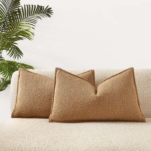 JUSPURBET 14x24 Pillow Covers Set of 2 Decorative Throw Pillow Covers Case for Couch Sofa Bed Soft Boucle Textured Lumbar Cushion Covers with Hidden Zipper for Home Decor Living Room, Camel
