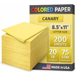 Woodlake Yellow Colored Paper 8.5 x 11 Letter Size, 20 lb 75 GSM Multi-Purpose Printer Paper, 200 Sheets, Jam-Free Copy Paper for Inkjet and Laser Printers, Made in USA