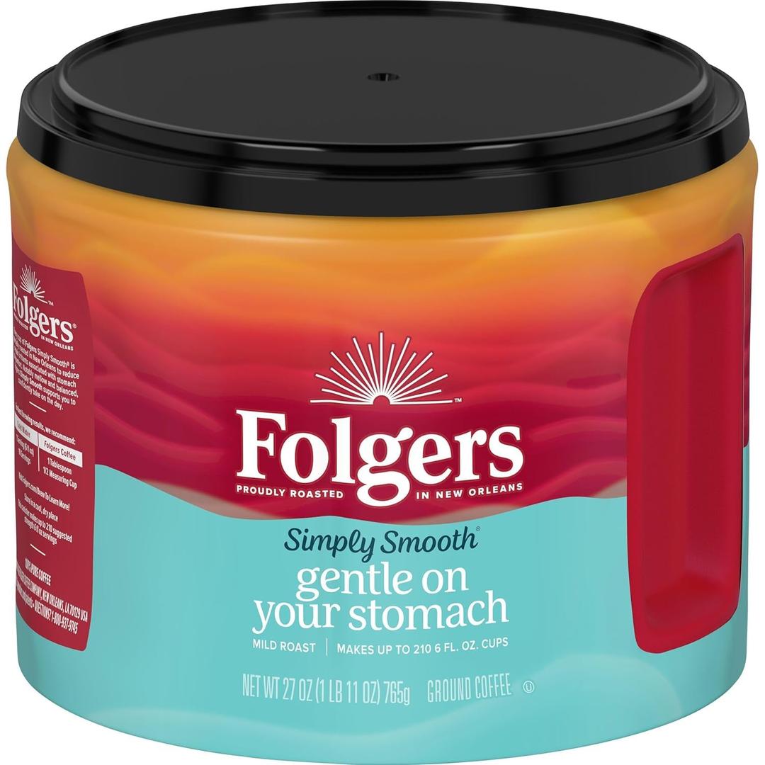 Folgers Simply Smooth Ground Coffee, Mild Roast, 27 Oz. Canister (EXP 12/13/26)