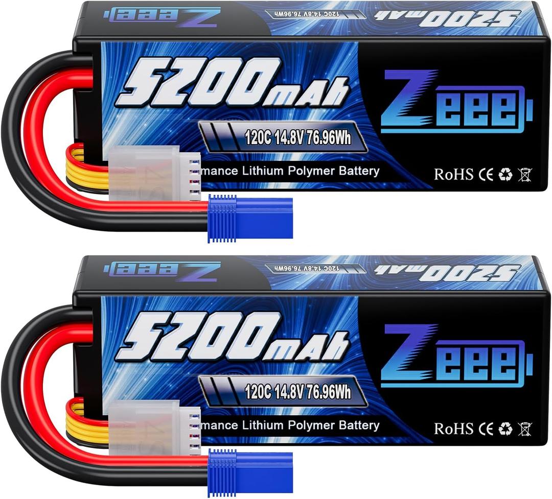 Zeee 4S Lipo Battery 5200mAh 14.8V 120C Hard Case Battery with EC5 Plug for RC Buggy Truggy 1/10 Scale Racing Truck Crawler Monster RC Car Boat(2 Pack)