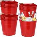 12 Pcs Large Galvanized Metal Buckets with Handle 10 Inch Heavy Duty Stainless Steel Pails Round Pail for Party Wedding, Crafts, Utensils, Table Centerpieces (Red)