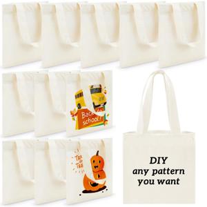 Amylove 48 Pcs Mini Tote Bag Sublimation Blank Canvas Tote Bags Reusable Grocery Luggage DIY Sack Goody for Party Even (10 x 10 Inch, Natural Color)