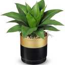 Briful Agave Artificial Wide Leaf Plant in Black and Gold Pot 10.2 Tall Faux Greenery with Plastic Leaves & Pebble Base, Fake Plants for Indoor Table Decor, Desk, Shelf, Office or Bathroom