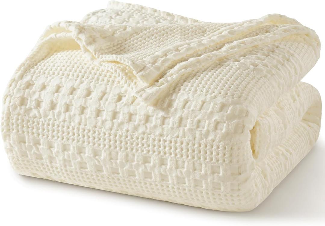 PHF 100% Cotton Waffle Weave Blanket King Size for Bed, Soft Lightweight & Breathable for Spring and Summer, All-Season Comfort, Luxury Aesthetic Blanket for Home Decor, 108"x90", Cannoli Cream