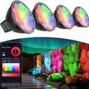 Upgraded Smart WiFi MR16 LED Bulbs Dimmable, RGBW MR16 LED Bulb Color Changing, GU5.3 Bi-pin Base, Multicolor CCT Tunable, Memory Function, Music Sync for 12V Low Voltage Spotlight 4-Pack