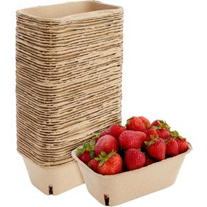 Juvale Berry Baskets for Farmers Market, and Farm Stand Supplies - Bulk Pulp Fiber Fruit Containers for Produce (1 Pint, 7.36 x 4.56 x 2.6 Inch) 60 Pack