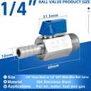2Pack 3/8" Hose Barb to 1/4" NPT Male Mini Ball Valve 304 Stainless Steel Shut Off Valve with Clamps Kit for Air Water Fuel Gas (3/8" Barb x 1/4" NPT Male)