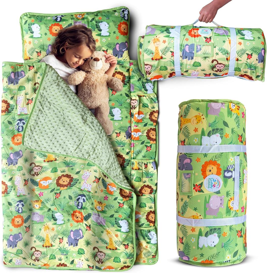 Jungle Safari Toddler Nap Mat with Pillow & Blanket – 1” Memory Foam Sleeping Mat for Daycare, Preschool, Travel, Non-Slip & Easy Clean – Kids Ages 2–6, Product Dimensions 54"L x 22"W x 1.5"Th