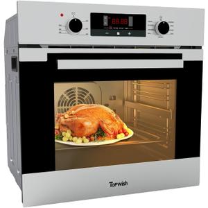 24 Inch Wall Oven, TOPWISH Electric Single Wall Ovens, 2.3 Cu.ft. Built-in Wall Oven with Convection, Touch Control, 9 Cooking Functions, Timer, Stainless Steel Ovens for Kitchen, ETL Certified