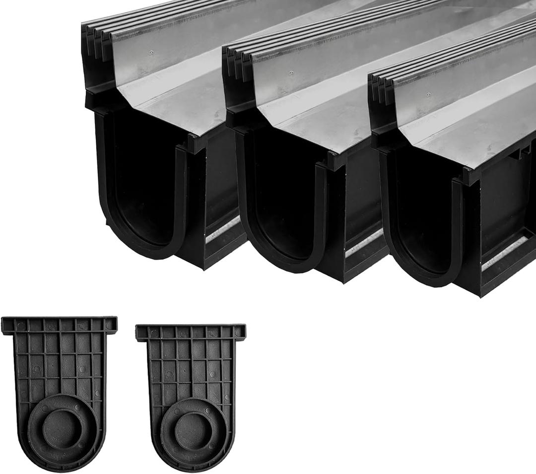 Slot Channel Drain with 304 Stainless Steel Grate-39.4Lx6.3Wx10.9H in. Deep Profile Trench Drain System for Landscaping,3 Pack Total Length 118.2in,A15 Hidden Drain Channel