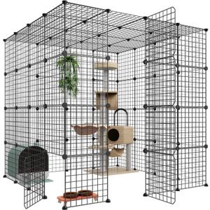 Eiiel Large Cat Cage Enclosures Indoor Detachable Metal Wire Kennels DIY Playpen Kitten Crate Large Exercise Place Ideal for 1-4 Cat (Without Platform