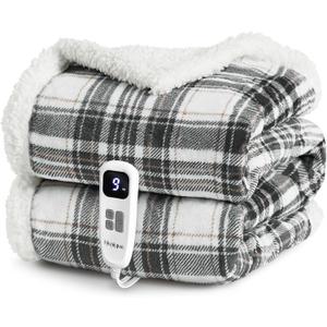 Heated Blanket Electric Throw-50''x60''Ultra Soft Cozy Plaid Flannel Fast Heating Electric Blanket with 10 Heat Levels & 10 Hrs Auto Off, ETL Certified, Keep Warm in Home Office (Grey)