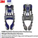 3M 1403098 DBI-SALA Comfort Construction Weight Distribution Positioning Safety Harness, OSHA, ANSI, Back and Hip D-Rings, Anti-Sliding Dorsal D-Ring, Auto-Lock Quick-Connect Leg Buckle, Small