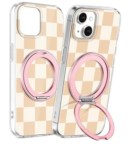 Loheckle for iPhone 15 Plus/14 Plus Case with Stand- Compatible with MagSafe Women Girls Cute Aesthetic Unique Design Soft TPU Built-in Stand Phone Cover for Apple 15/14 Plus, Checkered
