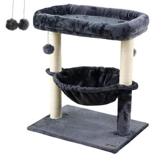 24-inch Cat Tree for Indoor Cats & Kittens  Multi-Level Cat Tower with Hammock & Scratching Post  Sturdy Perch for Large Cats  Space-Saving Small Cat Bed (Dark Gray)