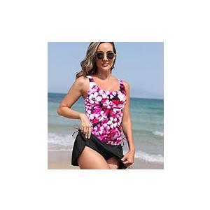 Daci Women's Tankini Swimsuits Swim Suits Women 2 Piece Tummy Control Bathing Suits with Skirt L Pink Flower