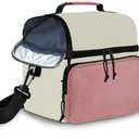 Insulated Lunch Box Dual Compartment Lunch Bag Leakproof Cooler for Men Women with Adjustable Strap,for Work, Picnic, Beach, Camping, Travel (Pink Beige,12L)