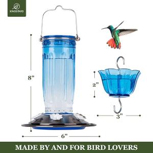 Kingsyard Glass Hummingbird Feeder for Outdoors Wild Bird Feeder with 6 Feeding Ports Hanging for Garden Yard, Green (Ant Moat Included)
