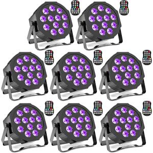 Rechargeable Par Lights Uplights RGBWA+UV 6-in-1 LED Battery Powered Stage Lights with Remote & DMX Control, Sound Activated for Festivals, Weddings, Bars, Churches, DJ (8 Pack), Black