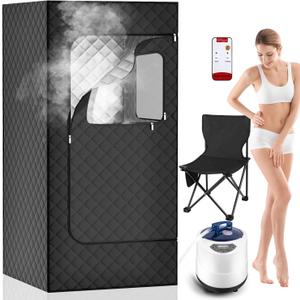 YSJILIDE Portable Steam Sauna for Home, Sauna Box with 3L Steamer/Chair/Remote Control for Personal Home Spa Indoor, Health Benefits and Relaxation (71''x32''x32'' XL Size Black)