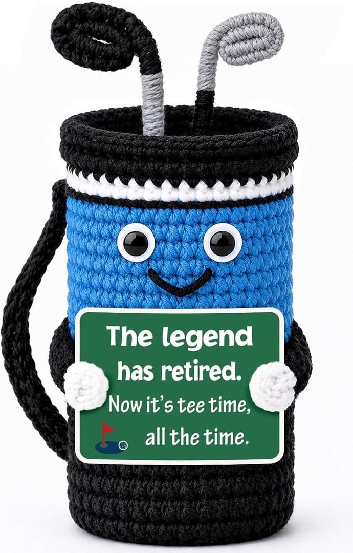 Retirement Gifts For Men Woman, Present Handmade Crochet Golf Bag Plush, Cool Funny Gift Ideas for Him Her Boss Lady Manager Male Female Coworkers, Cute Desk Decor for Dad Husband Golf Enthusiasts