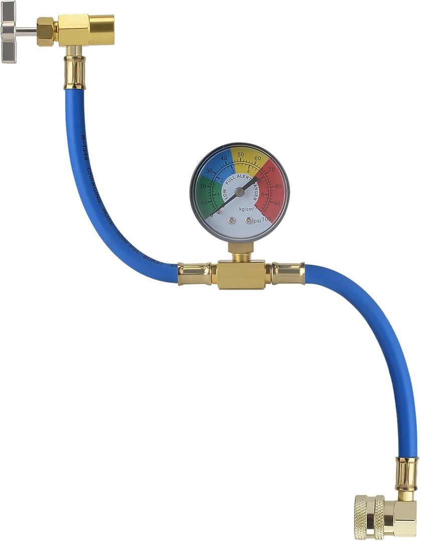 R134A Refrigerant Charge Hose, AC Recharge Hose with Gauge AC Refrigerant Charge Hose Kit with 1/2 Can Tap Dispensing Valve and R134A Quick Coupler for Car AC Air Conditioning Refrigerant