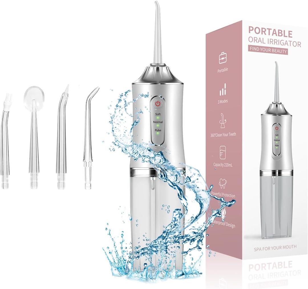 Water Dental Flosser Teeth Irrigator with 3 Modes Cordless Water Teeth Cleaner with 4 Replace Sprinkler Head IPX7 Waterproof Rechargeable Portable for Travel Home Braces Bridges Care (Multicolor)