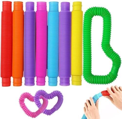 Vanblue Large 8 Pcs Pop Tubes Sensory Fidget Tubes Summer Toddler Toys Party Favors with Autism Classroom Prizes Gifts Goodie Bag Stuffers Anxiety Stress Relief Toys for Kids Adults