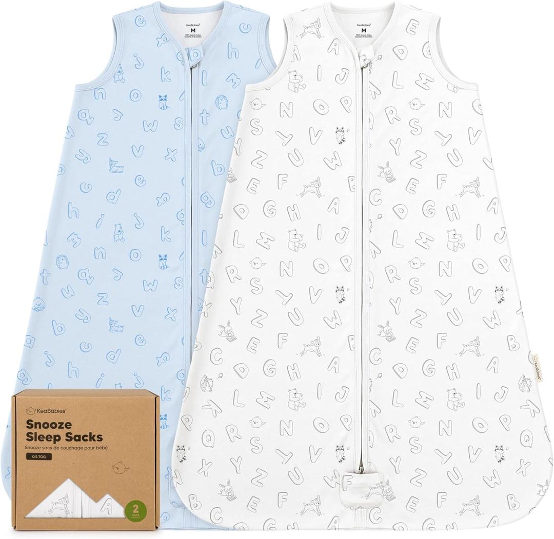 2-Pack Baby Sleep Sacks, Zipper Wearable Blanket-0.5TOG Organic Cotton, Lightweight, Soft Cozy Toddler Sleeping Sack 6-12 months, Easy to Wear Large Newborn Transition Swaddles Sleepsacks (ABC Land Sky)